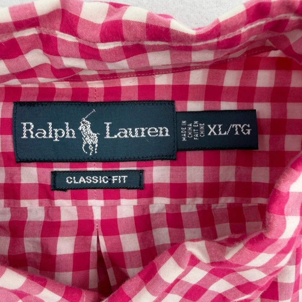 Polo Ralph Lauren Mens XL Classic Fit Pink Gingham Check Button Down Shirt Pony
